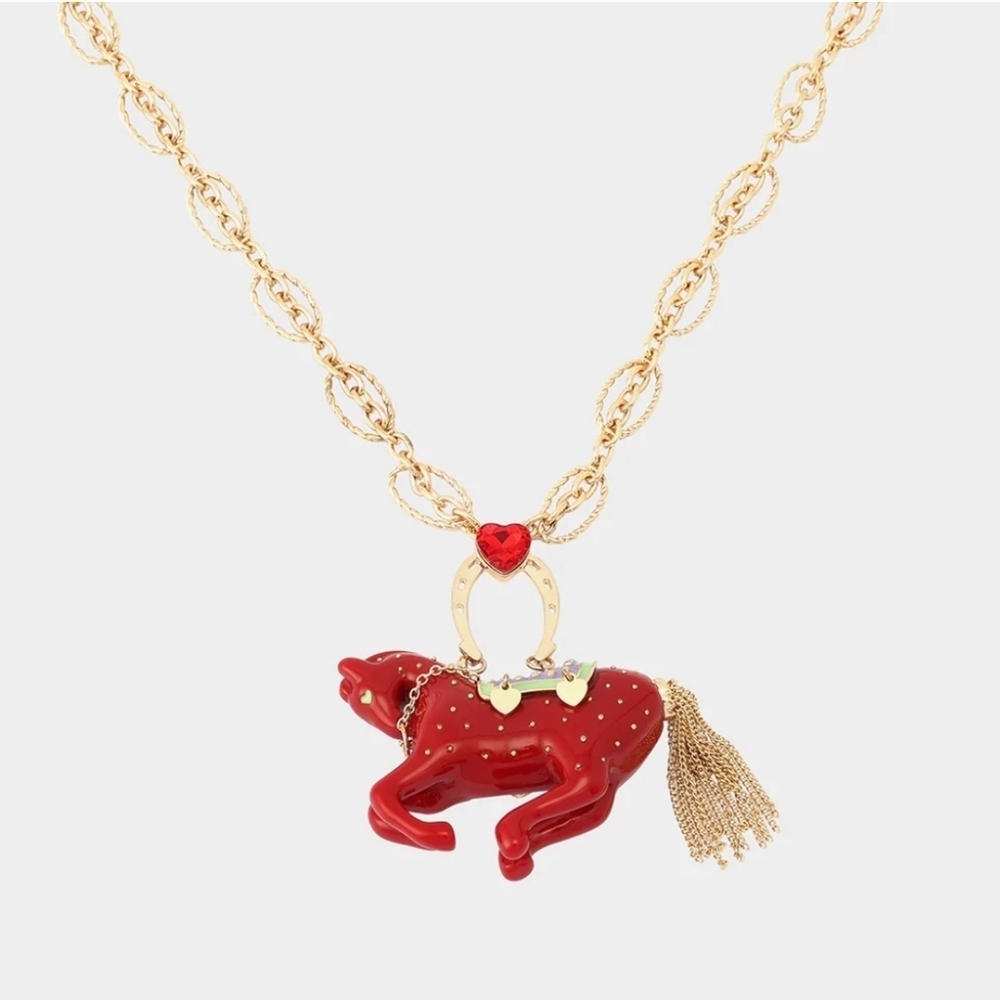 ❤️🔹️Betsey Johnson🔹️ Year Of The Horse Red/ Gold  Horse Necklace